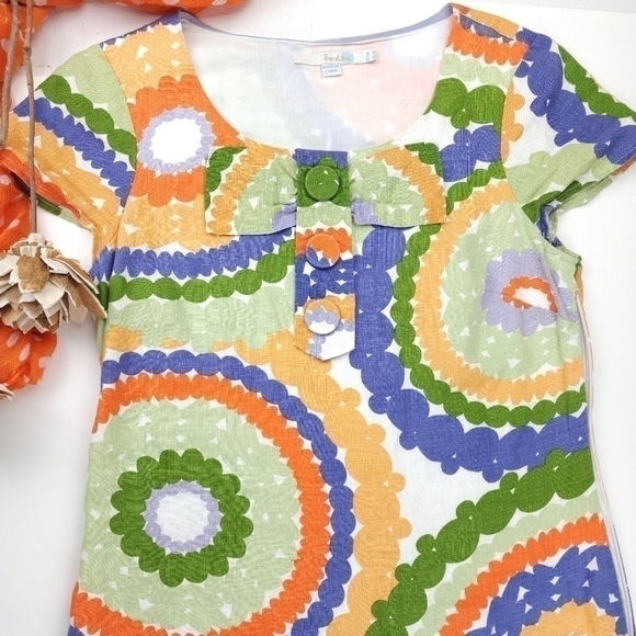 Boden Linen Green Blue Orange Floral Dress Sz 2R - Picture 2 of 14
